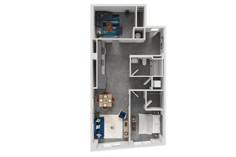 Floor plan for 1 bed, 1 bath, 912 sqft